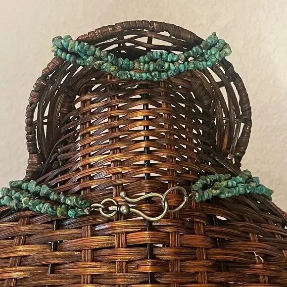 Vtg artisan turquoise coral nugget 3 strand necklace 925 mother of pearl - Picture 3 of 9